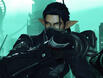 Dark haired male Elezen wearing a mask covering the lower half of his face and holding a Karambit.